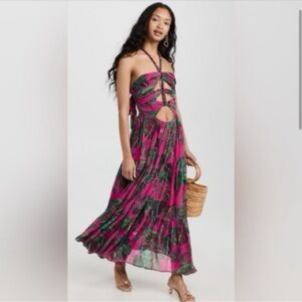 FARM Rio Vibrant Pink and Green Strapless Dress - Picture 2 of 15